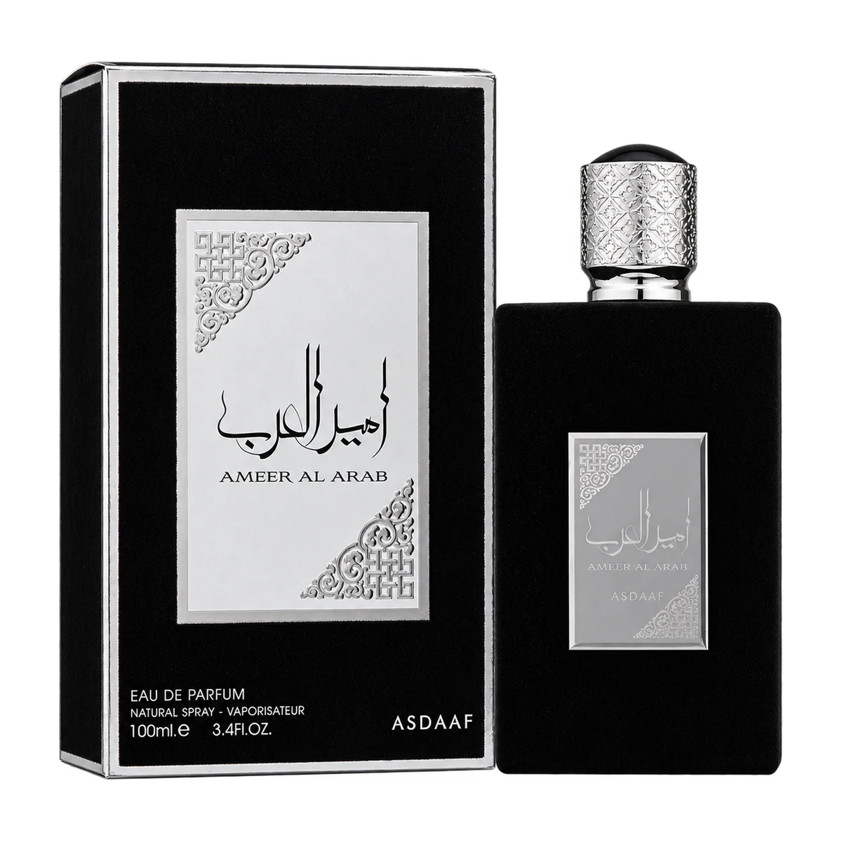 Lattafa Asdaaf Ameer Al Arab, bottle and retail box